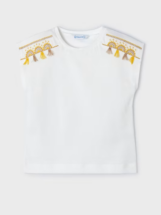 Mayoral Mini White Sun Short Sleeve T-Shirt_ 3081-55