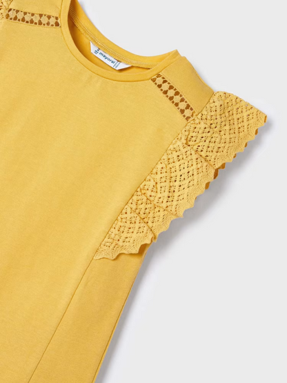 Mayoral Mini Yellow  Crochet Short Sleeve T-Shirt_ 3082-25