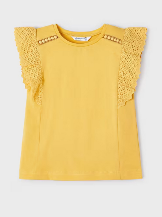 Mayoral Mini Yellow  Crochet Short Sleeve T-Shirt_ 3082-25