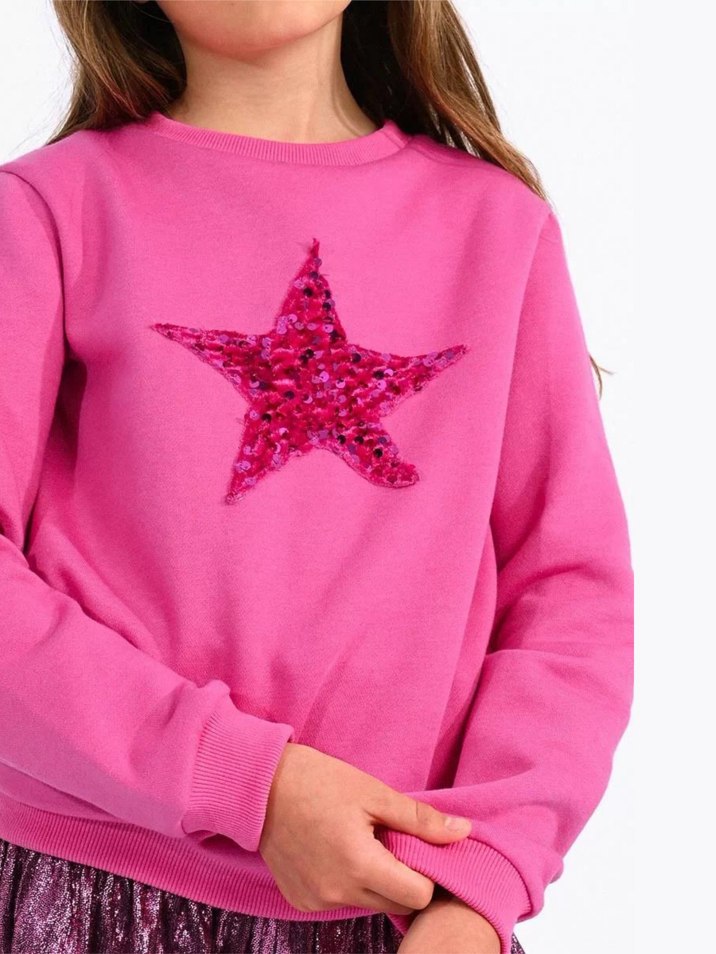 Mini Molly Pink Boyfriend Sweatshirt w/Sequined Star _MMT212BN23-1402