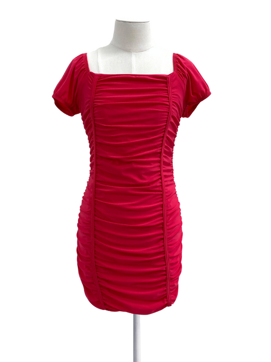 Cheryl Kids Junior Pink Ruched Body & Cap Sleeve Party Dress _ 6001J-Pink