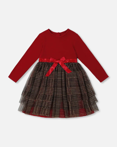 Baby Girls Long Sleeve Dress With Glittering Tulle Skirt