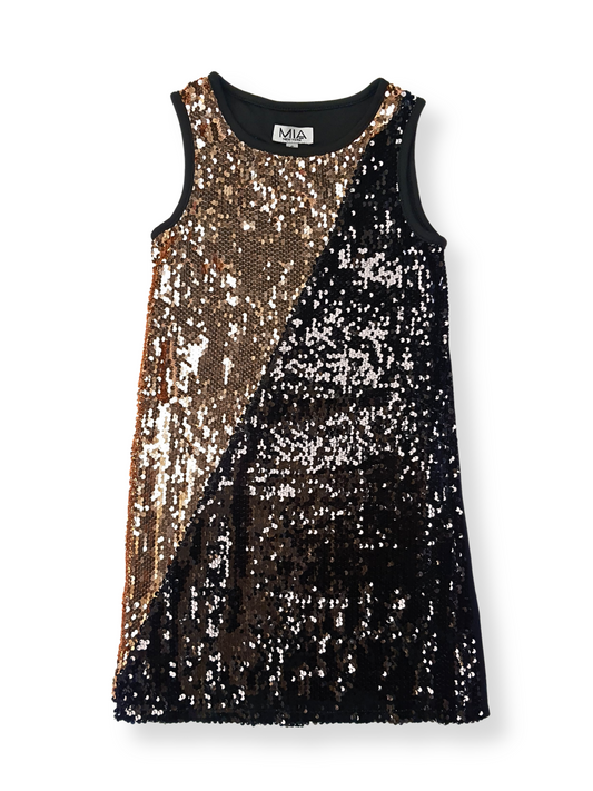 MIA Black & Gold Asymmetrical Sequin Dress _805-3110