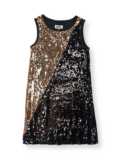 MIA Black & Gold Asymmetrical Sequin Dress