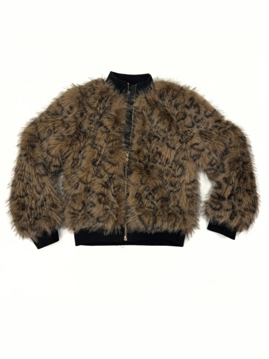MIA Mocha Animal Print Fur Jacket _665-0801
