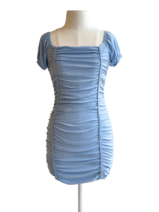Cheryl Kids Light Blue Ruched Body & Cap Sleeve Party Dress _ 6001-2407