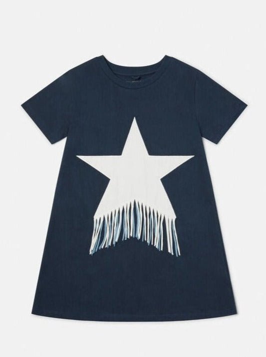 Stella McCartney Navy Jersey Dress W/ Fringed Print