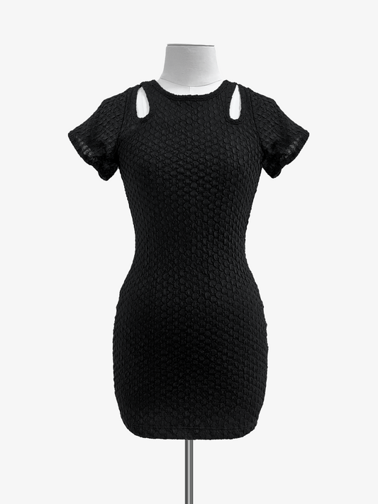 Cheryl Kids Black Textured Fitted Dress _6031-999