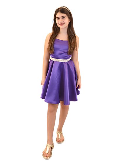 UDT Purple Satin Fit and Flare Dress _Purple K5096-PURPL