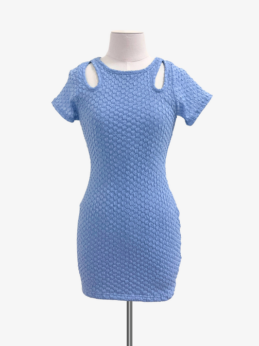 Cheryl Kids Blue Textured Fitted Dress _6031-8652
