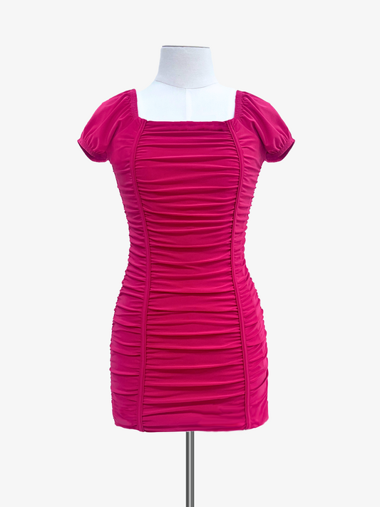 Cheryl Kids Pink Ruched Body & Cap Sleeves Party Dress- 6001-7926