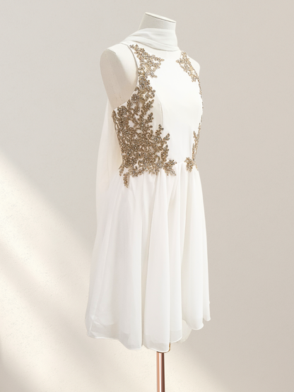 JLWhite Dress W/ Gold Embroidery