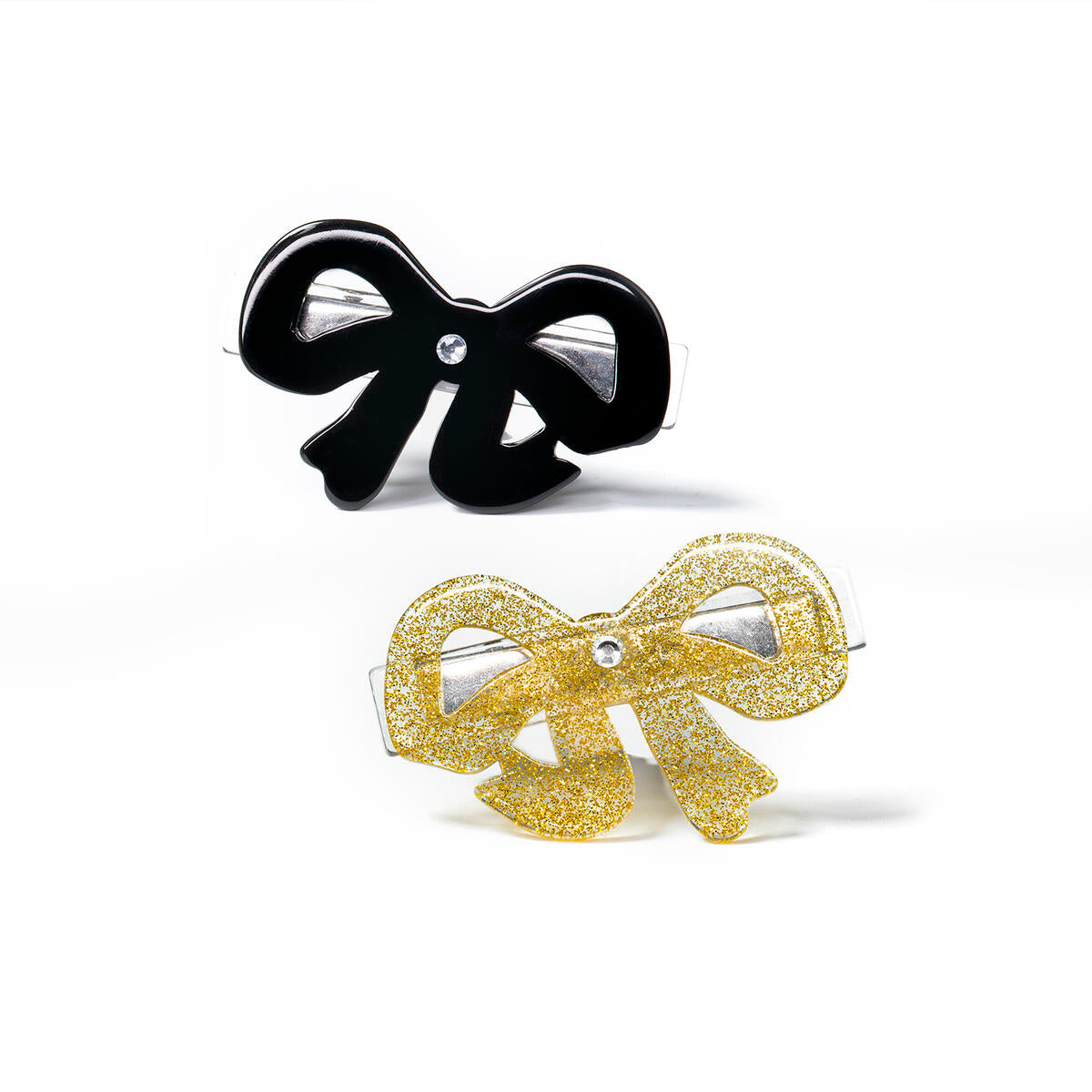 LR-Bows Fancy Black with Gold Hair Clips _AC035A-5-22