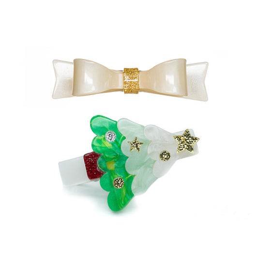 LR-Christmas Tree Mint & Bowtie Alligator Clips _AC245-8B