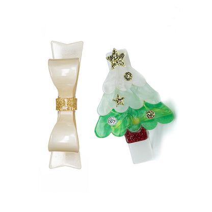 LR-Christmas Tree Mint & Bowtie Alligator Clips _AC245-8B