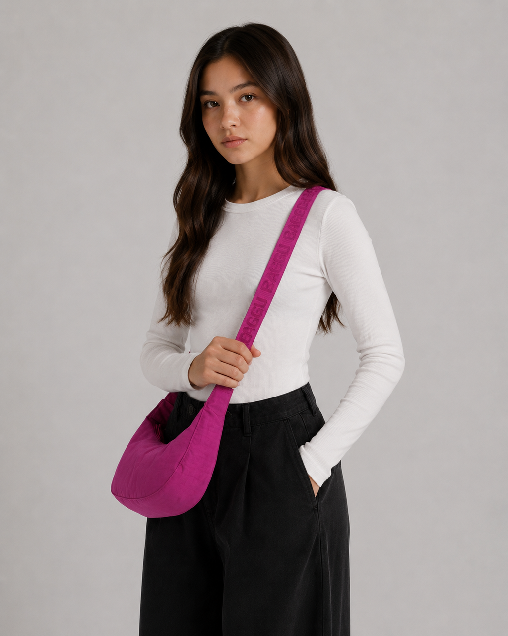 Baggu Small Nylon Fuchsia Crescent Bag