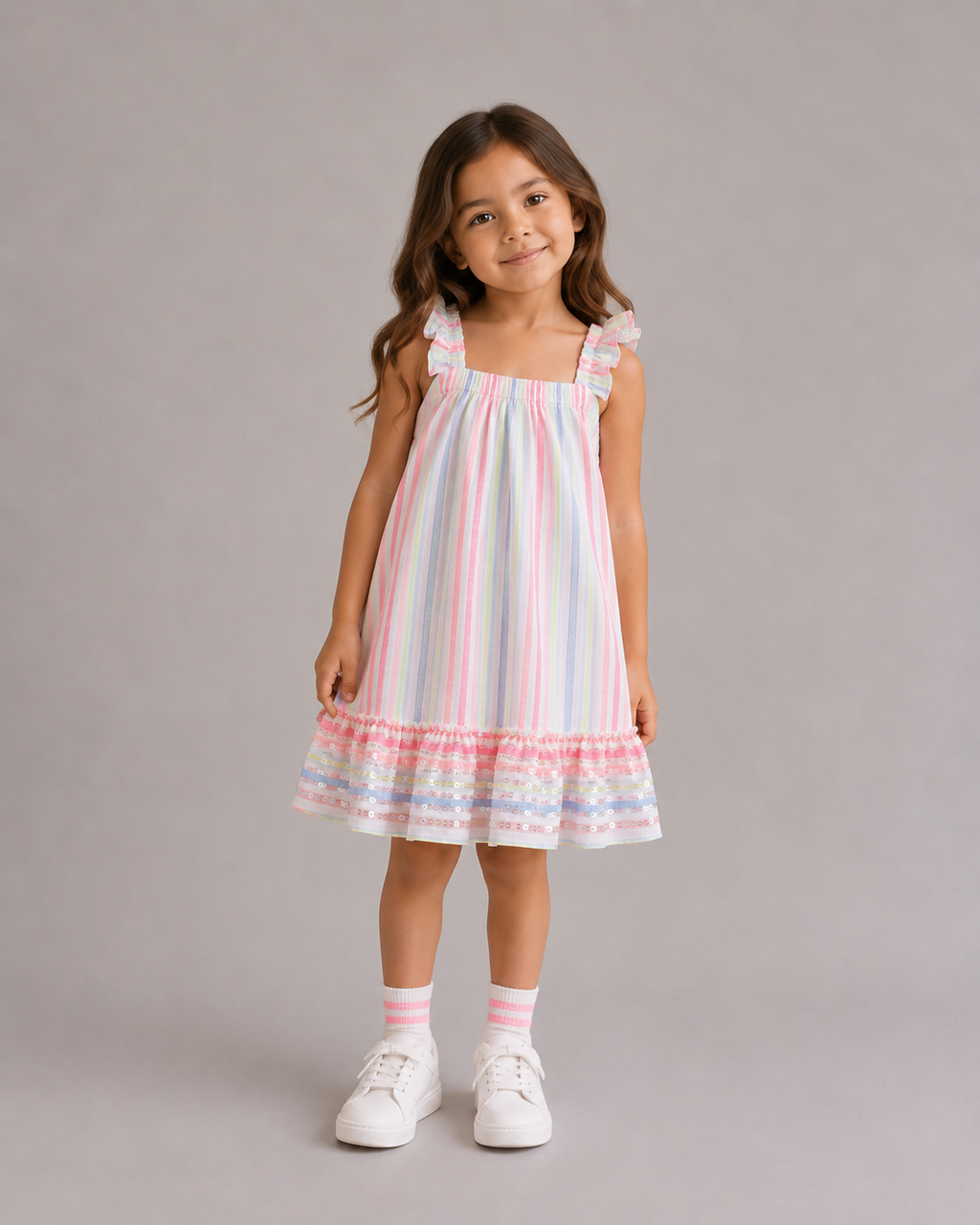 Billie Blush Girls Striped Sleeveless Dress_ U21977