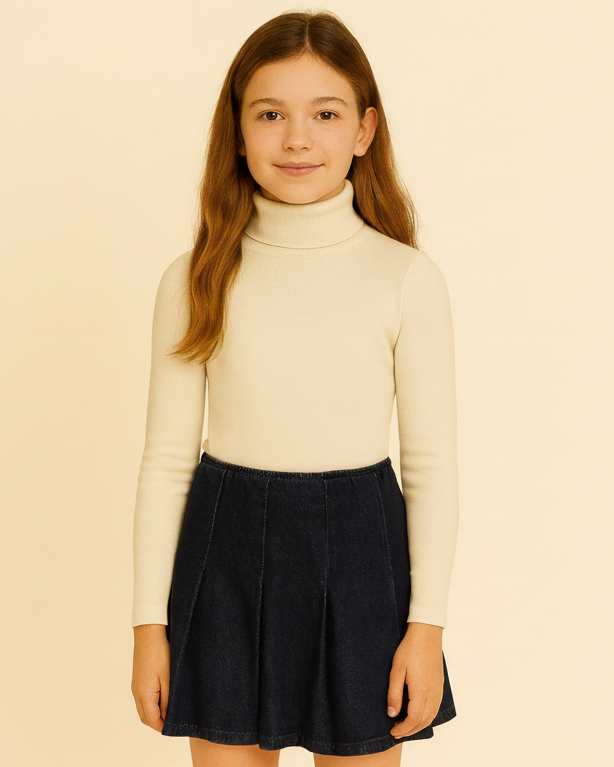 Ralph Lauren Girls Pleated Cotton Denim Skirt