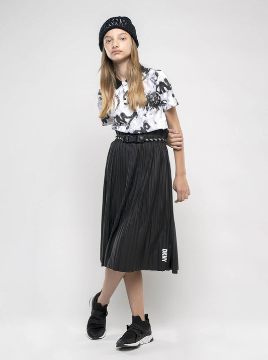 DKNY Junior Black Pleated Gumm Effect Midi Skirt _D33616-09B