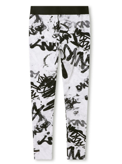 DKNY Junior White & Black Cotton Graffiti Leggings _D34B06-N50