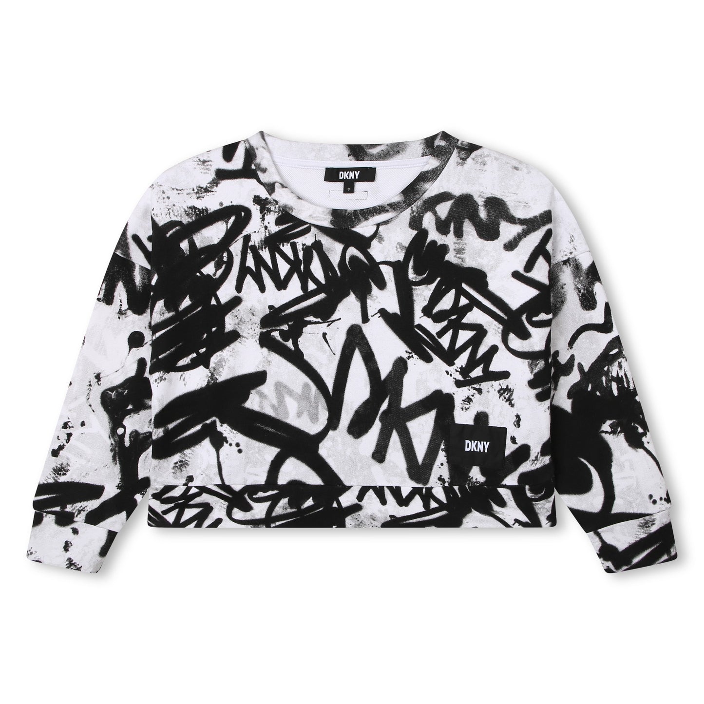 DKNY Junior White & Black Cotton French Terry Graffiti Sweatshirt _D35T03-N50