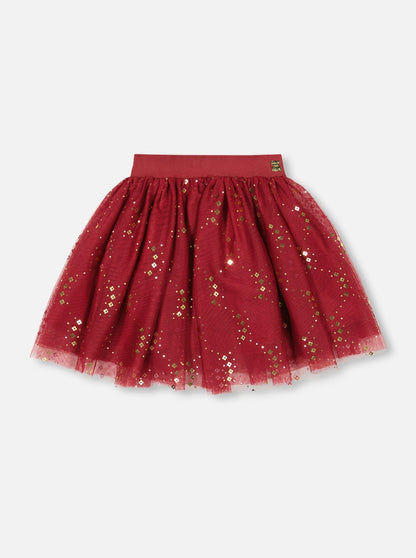 Deux Par Deux Red Glitter Tulle Skirt _F20NG80-775B