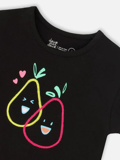 Deux Par Deux Baby Black Printed Organic Cotton T-Shirt_ F30E70-999
