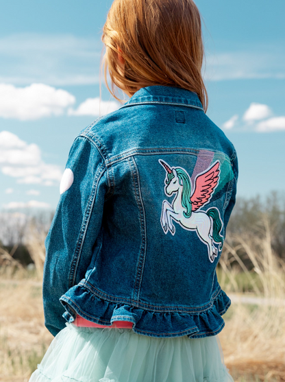 Girls Denim Jacket With Unicorn Applique