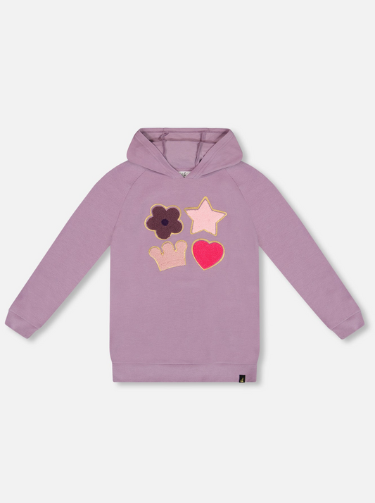 Girls Super Soft Brushed Jersey Hooded Tunic With Hearts and Star Motif