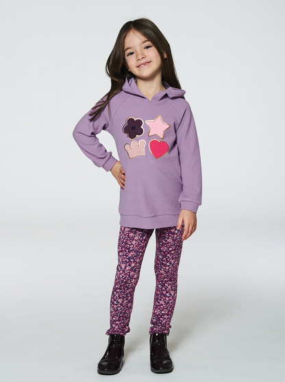 Girls Super Soft Brushed Jersey Hooded Tunic With Hearts and Star Motif