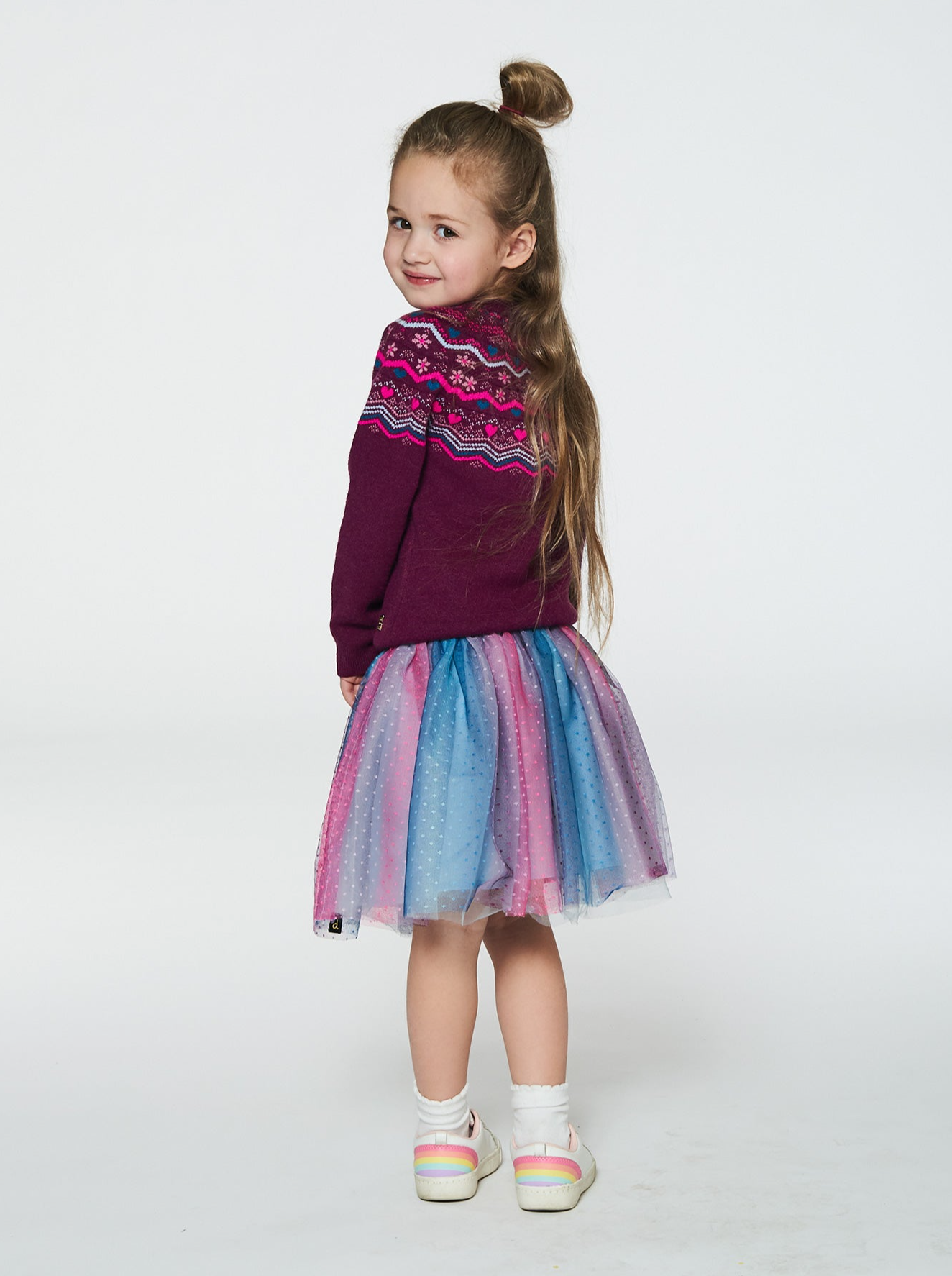 Girls Multicolored Striped Polka Dot Tulle Skirt