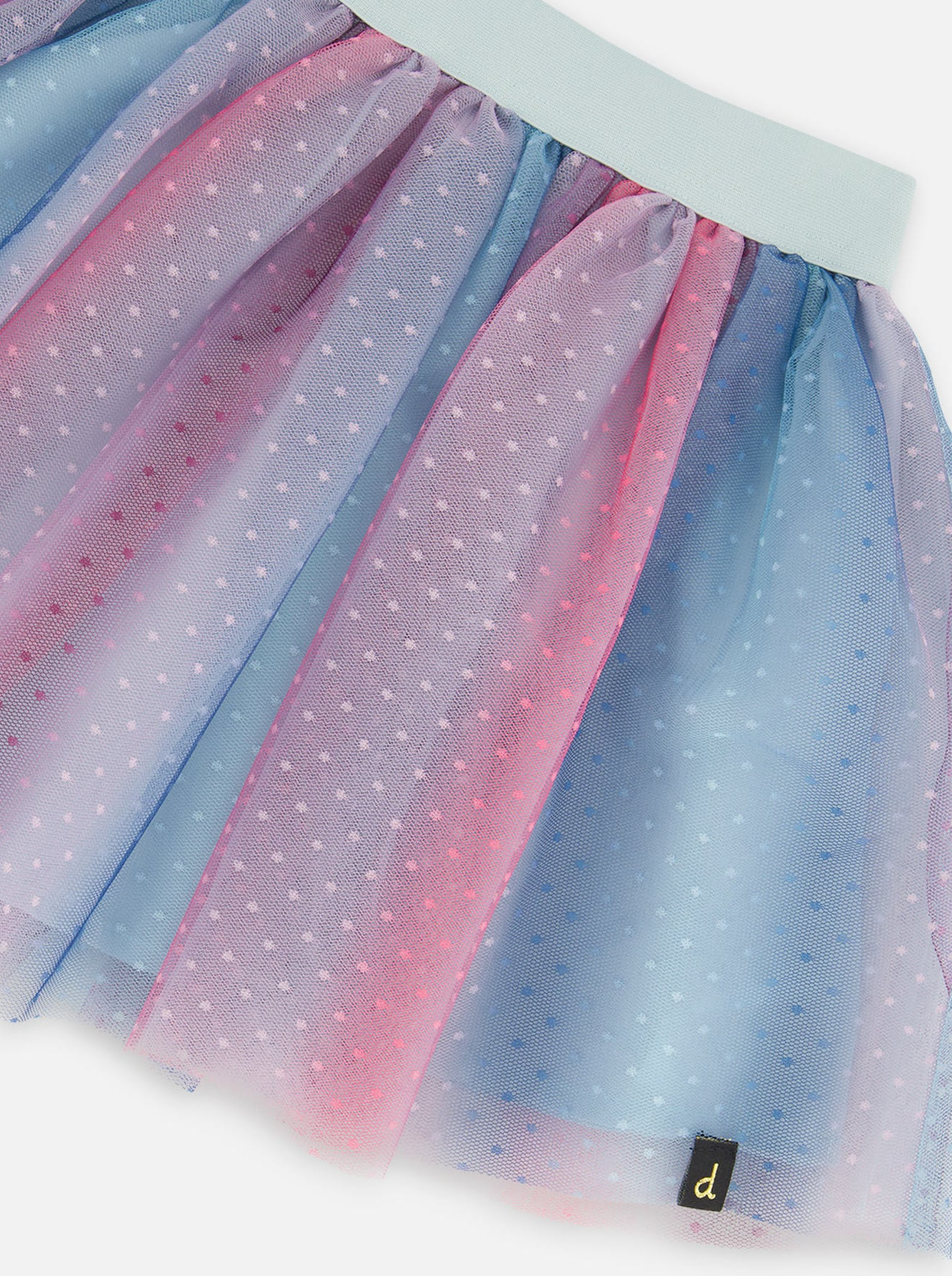 Girls Multicolored Striped Polka Dot Tulle Skirt