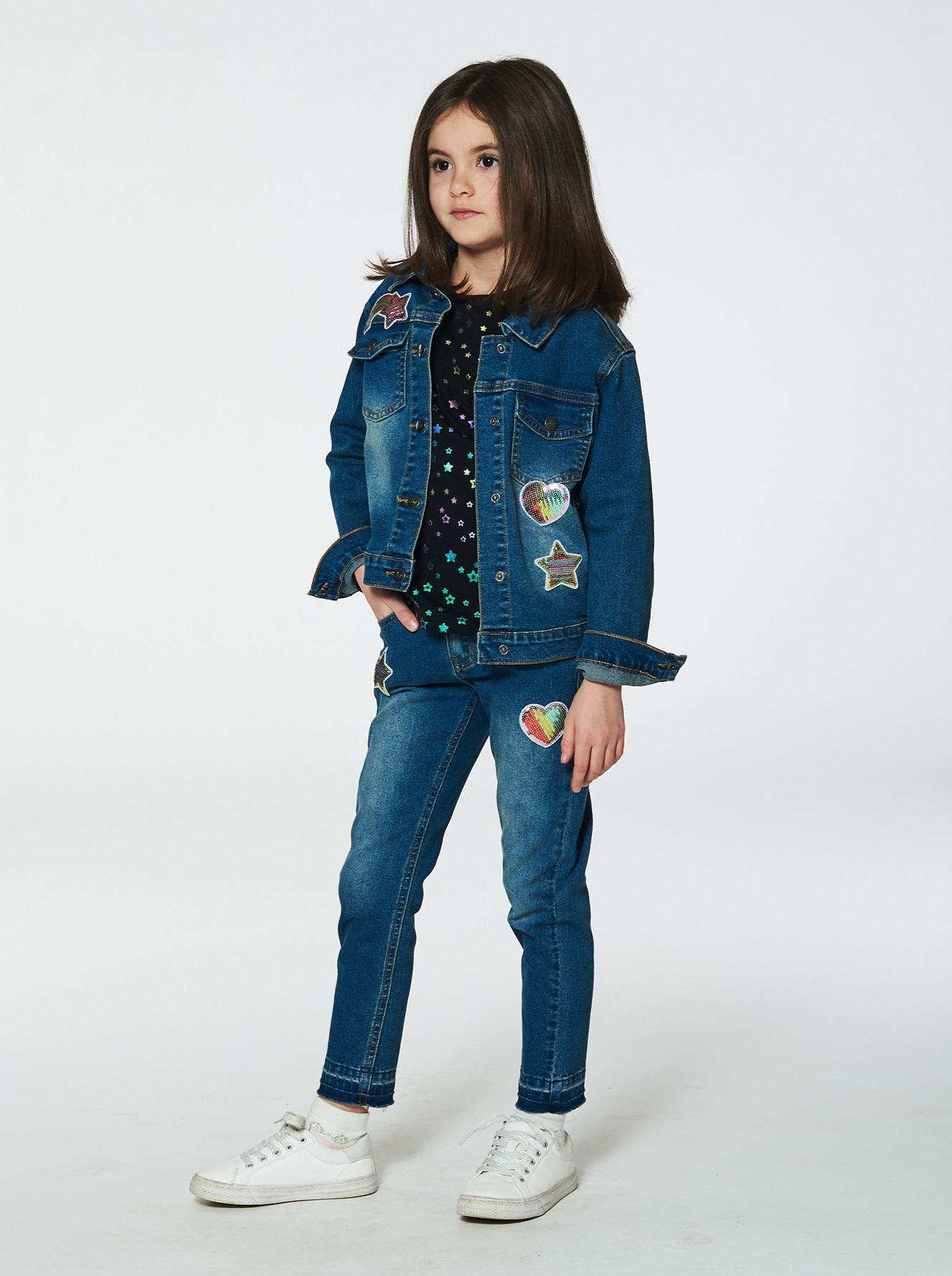 Girls Denim Jacket With Embroidery Patches