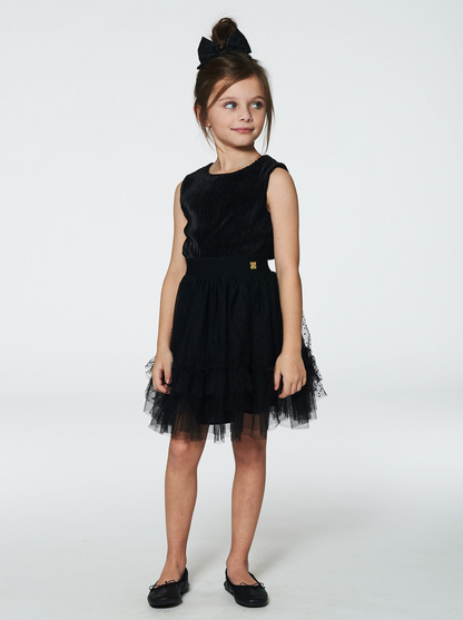 Girls Sleeveless Dress With Tulle Skirt