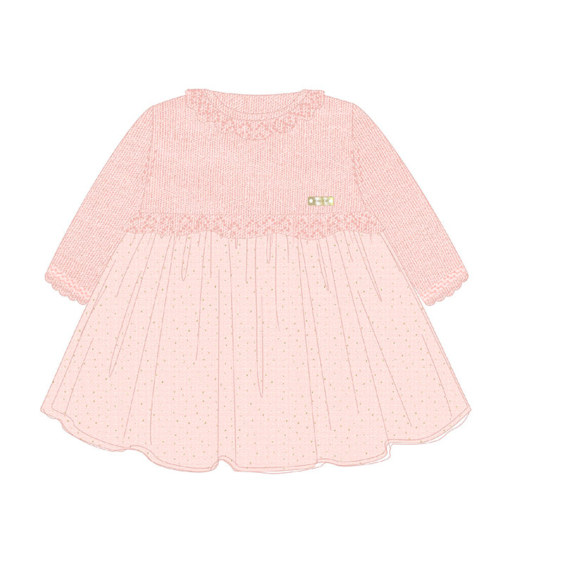 Baby Girl Long Sleeve Knit & Glitter Tulle Dress