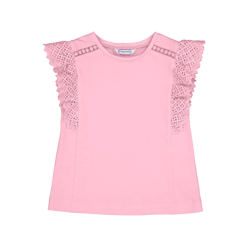 Mayoral Mini Pink  Crochet Short Sleeve T-Shirt_ 3082-28