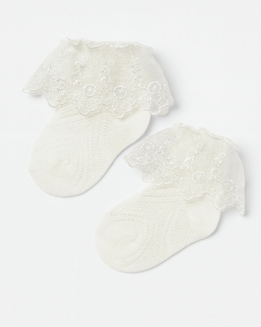 Pair of white socks with lace ruffle . sizes baby to 5 yrs old