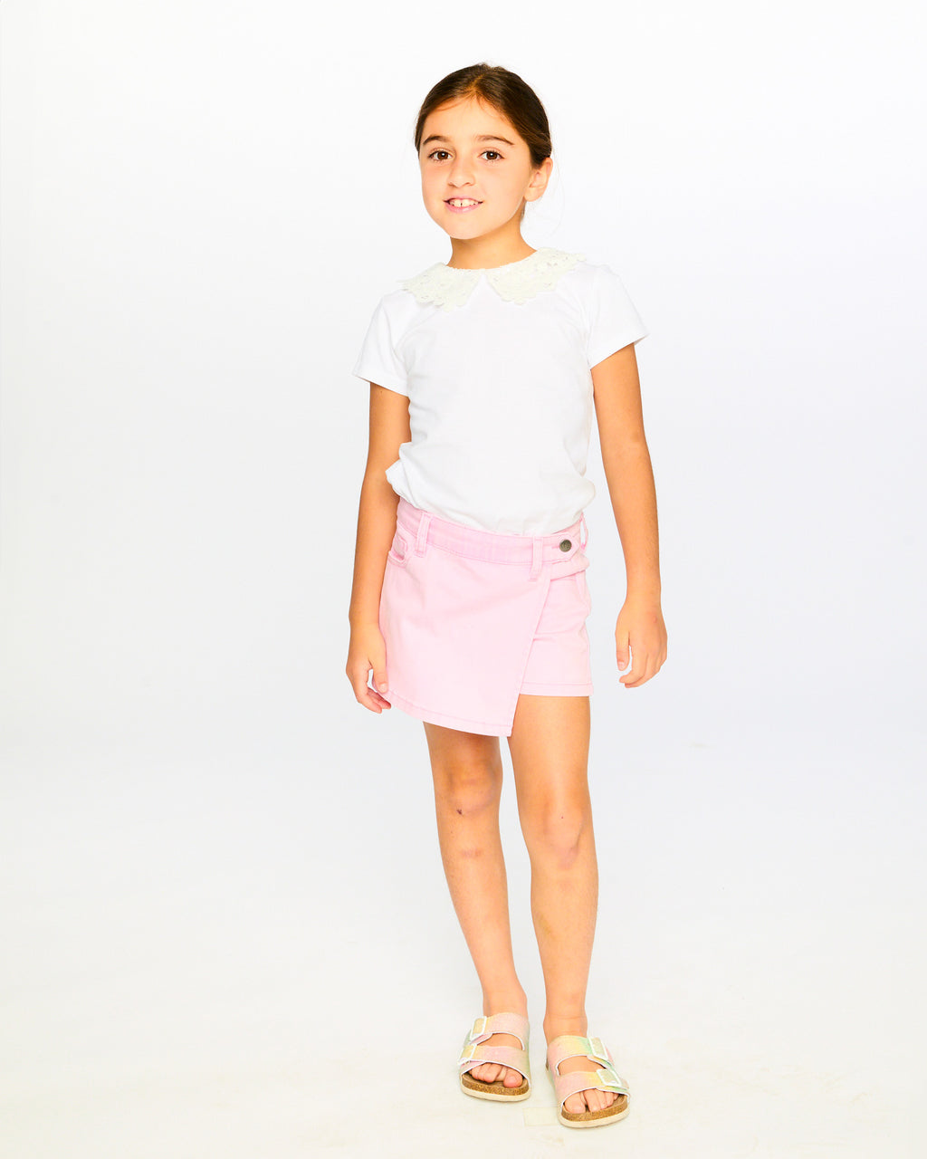 Deux Par Deux Girls T-Shirt with Crochet Collar_ H30I70