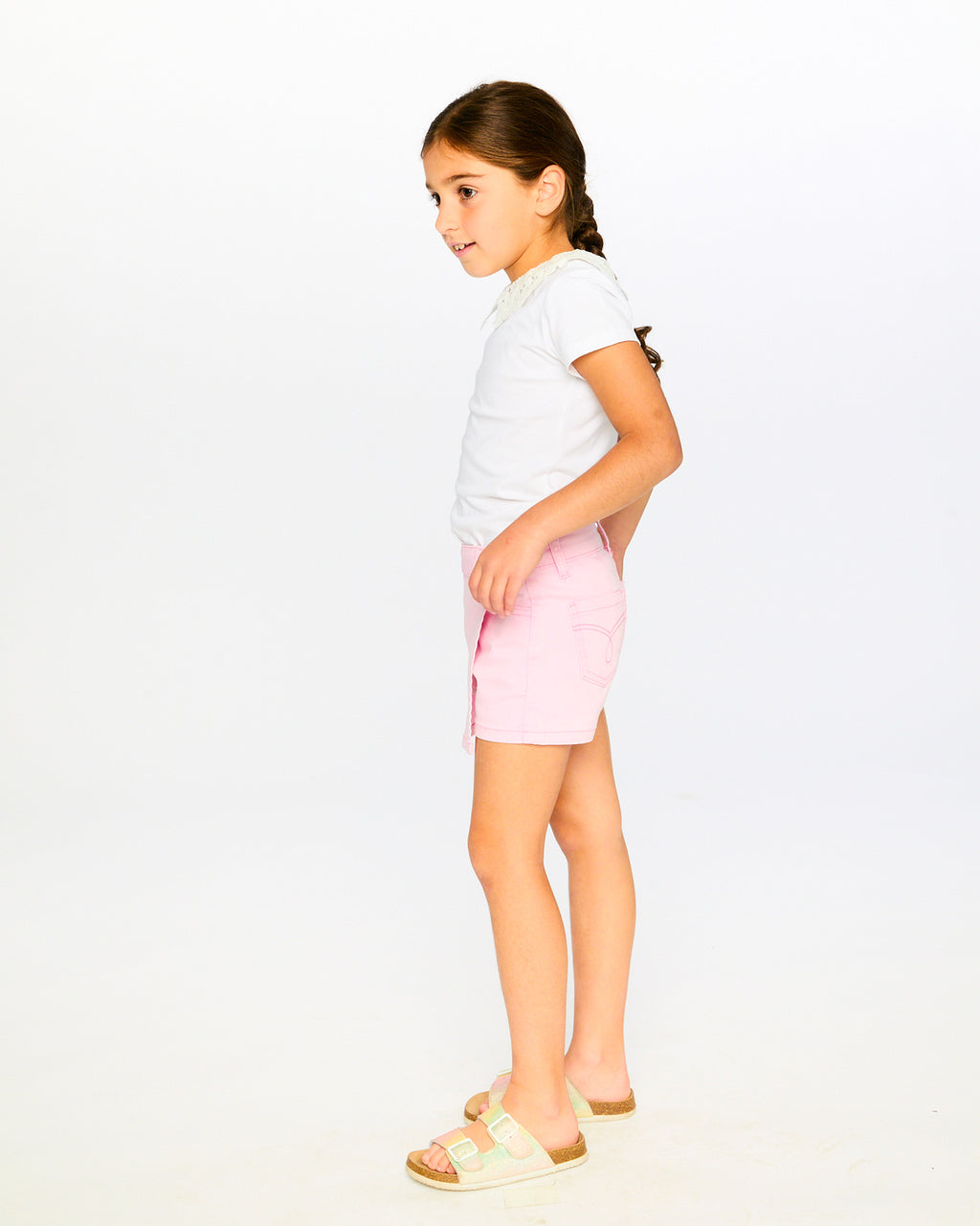 Deux Par Deux Girls T-Shirt with Crochet Collar_ H30I70