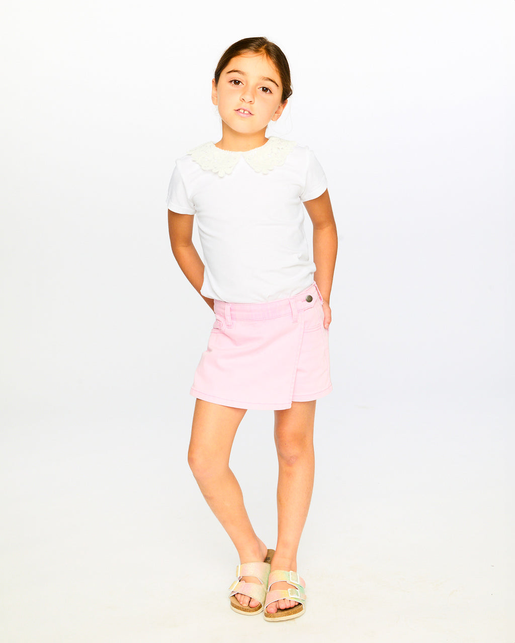 Deux Par Deux Girls T-Shirt with Crochet Collar_ H30I70