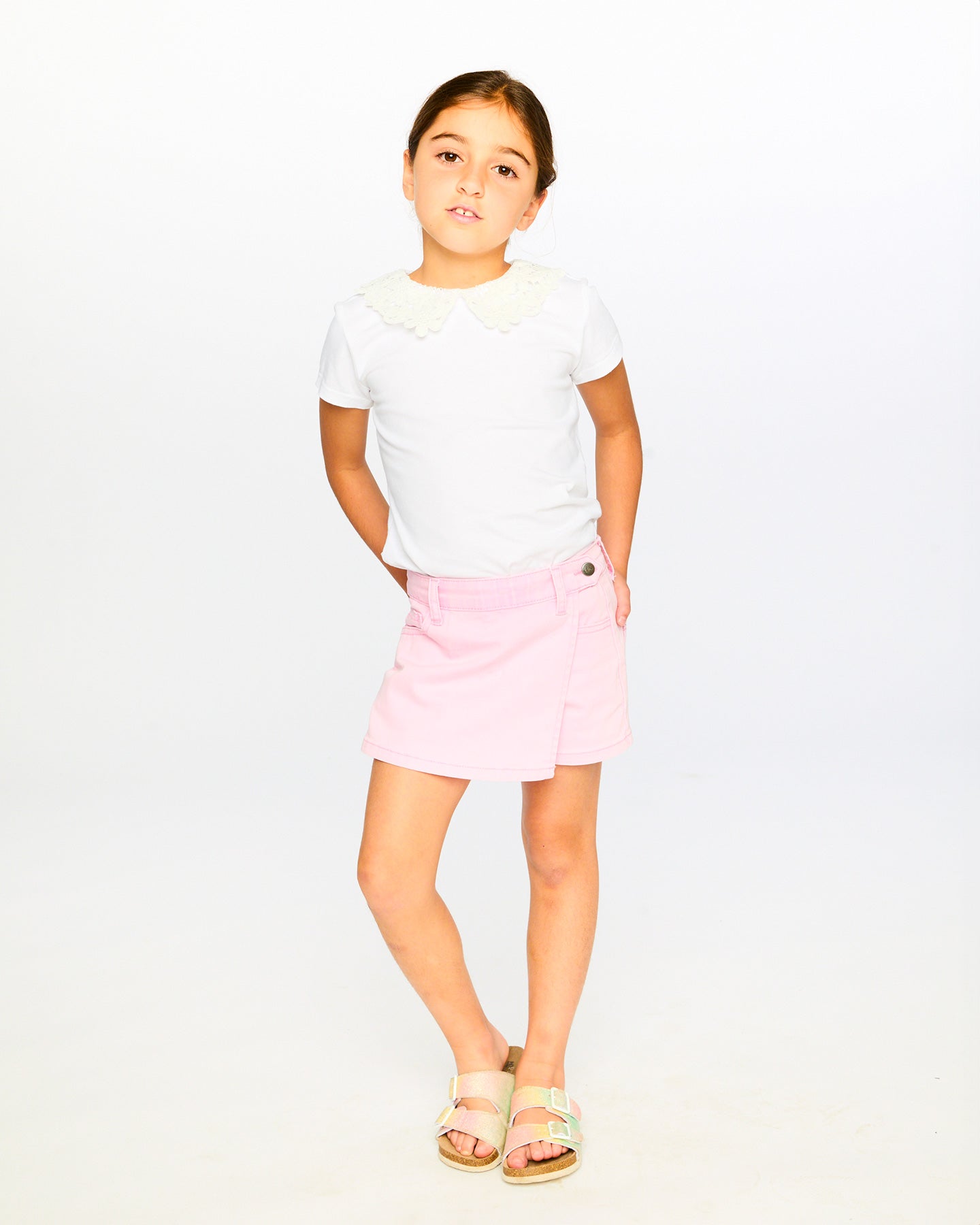 Deux Par Deux Girls T-Shirt with Crochet Collar_ H30I70