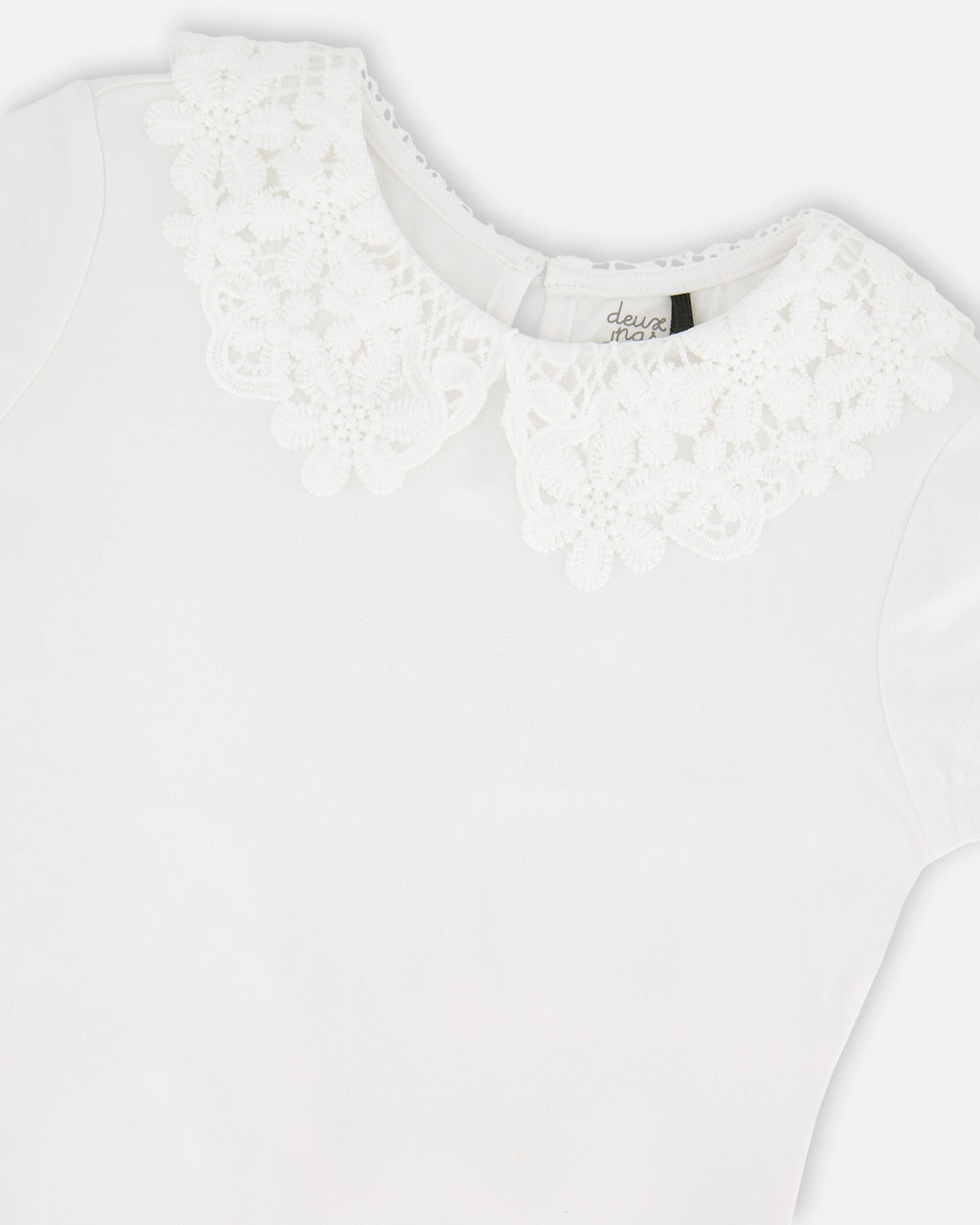 Deux Par Deux Girls T-Shirt with Crochet Collar_ H30I70