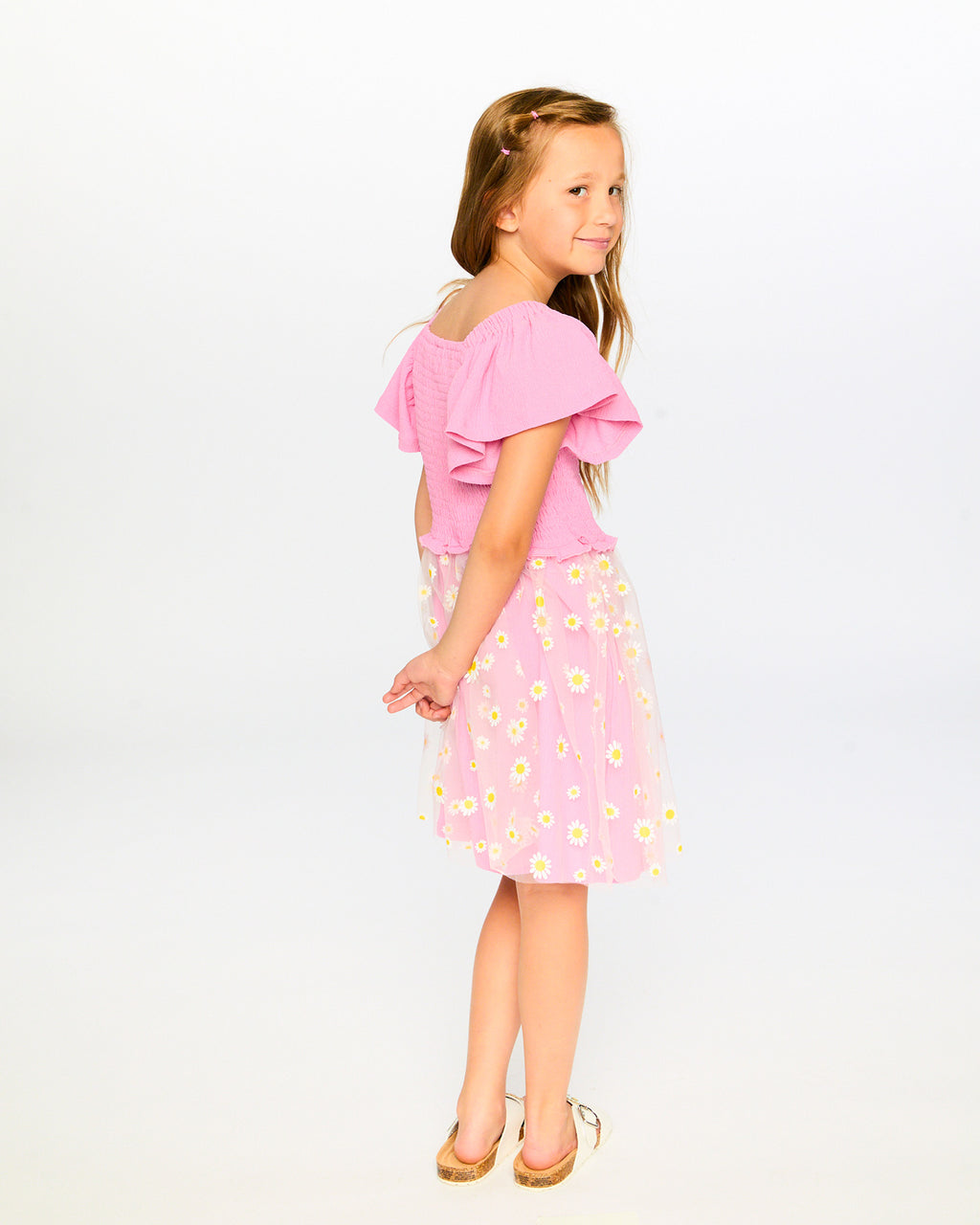 Deux Par Deux Girls Mesh Dress With Smocking_ H30I87