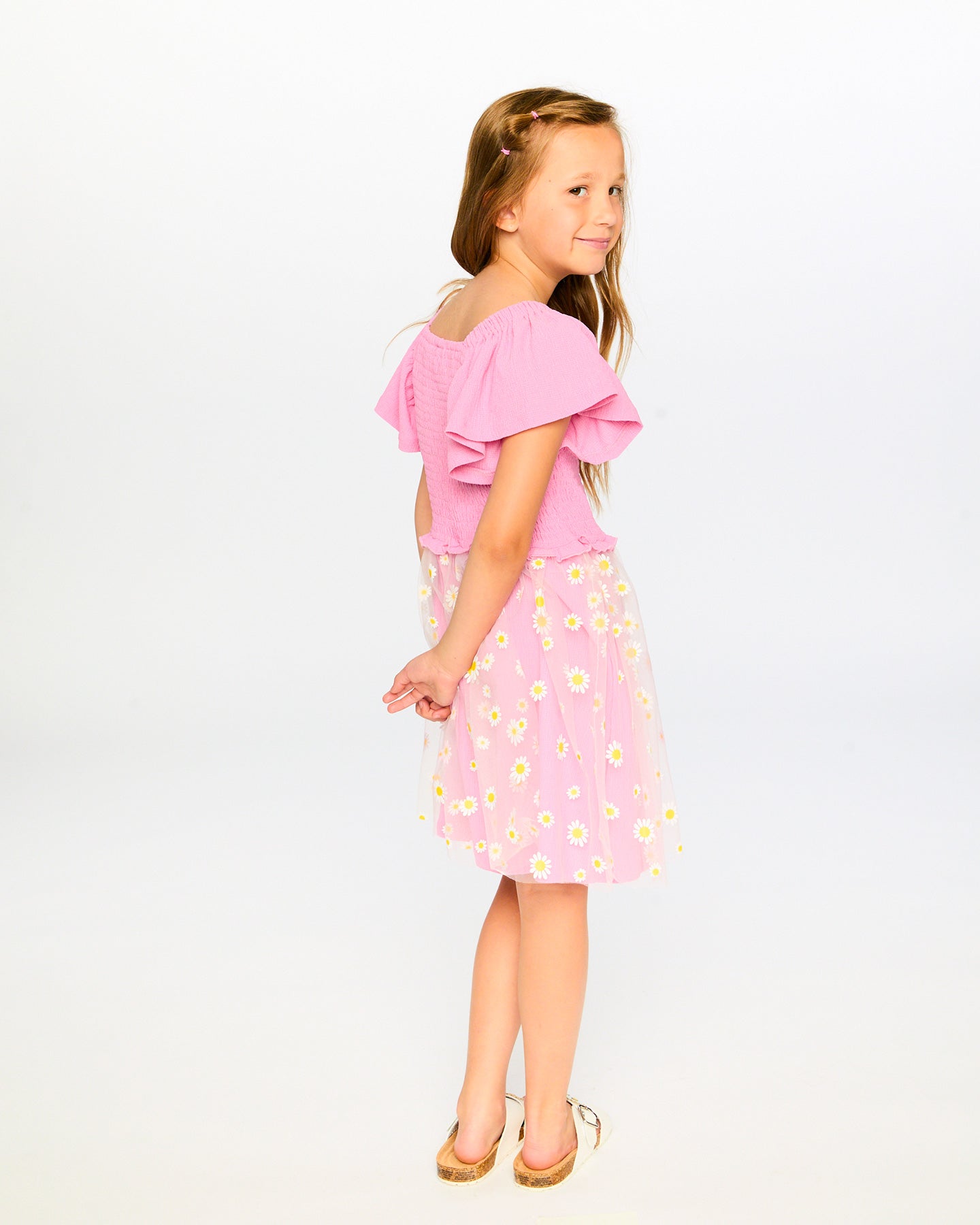 Deux Par Deux Girls Mesh Dress With Smocking_ H30I87