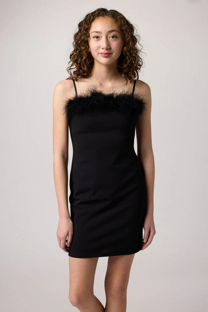 UDT Thin Strap Mini Feather Black Dress