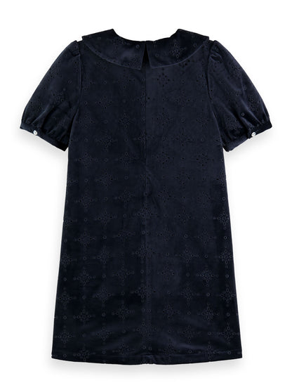 Scotch & Soda Navy Velvet Embroidered Peter Pan Collar Dress _175124-0093