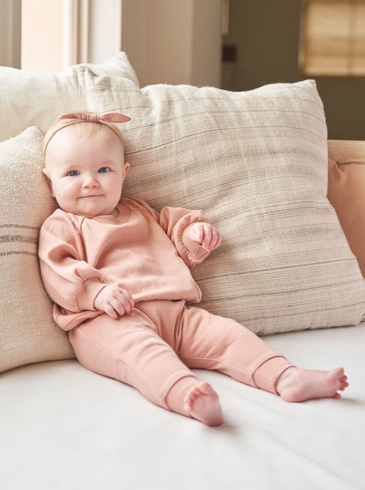 Quincy Mae Baby Pink Pointelle Sweatpants _QM026-1097