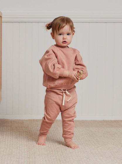 Quincy Mae Baby Pink Pointelle Sweatshirt & Sweatpants Set _QM338-1097