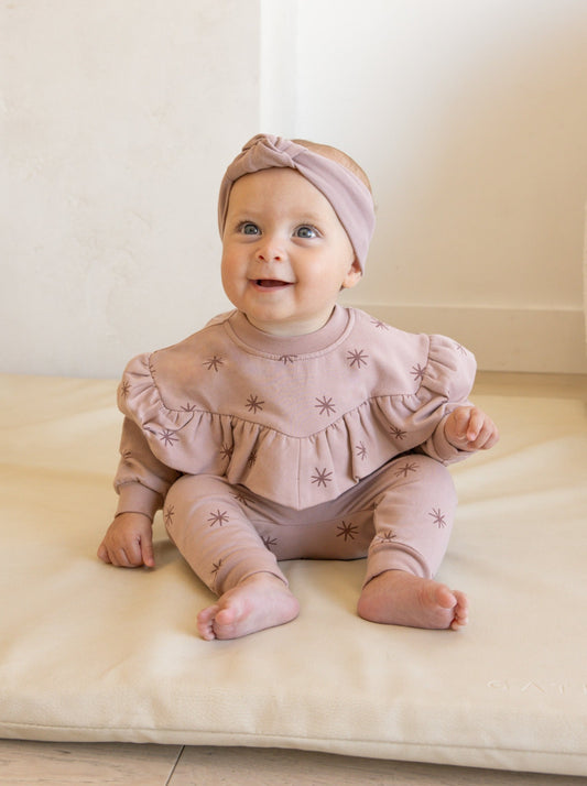 Quincy Mae Baby Pink Pointelle Printed Sweatshirt & Sweatpants Set _QM278-1278