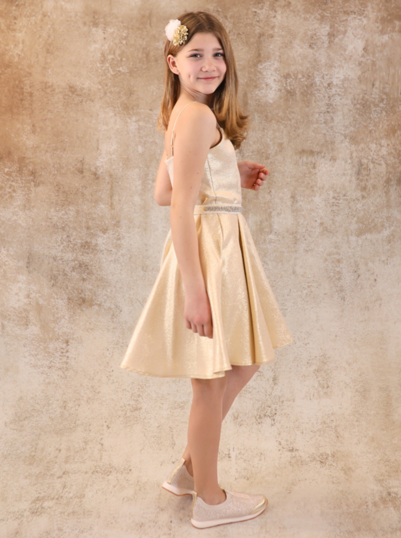 UDT Fit and Flare Strapped Glitter Dress _Gold K5096-OR595